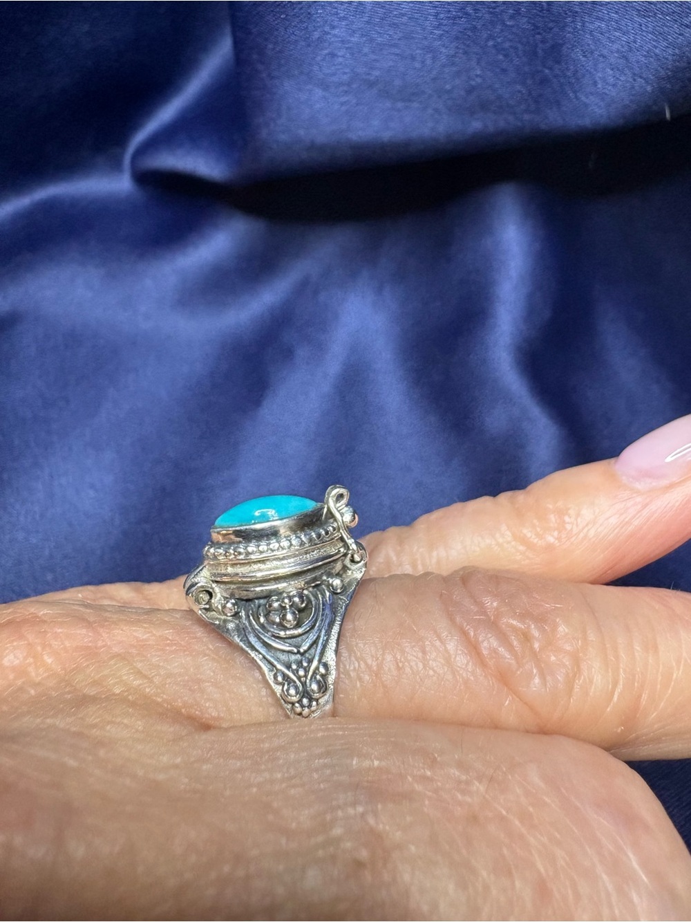 Ring Poison 925 Sterling Silver Marquise Genuine Turquoise Ring - Picture 8 of 10
